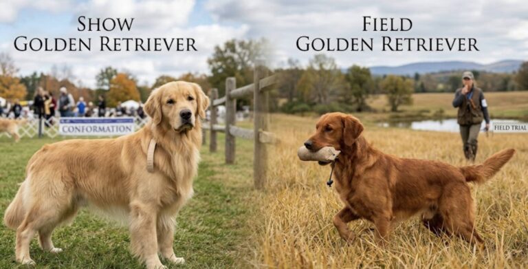Field golden retriever (right) vs show golden retriever (left)