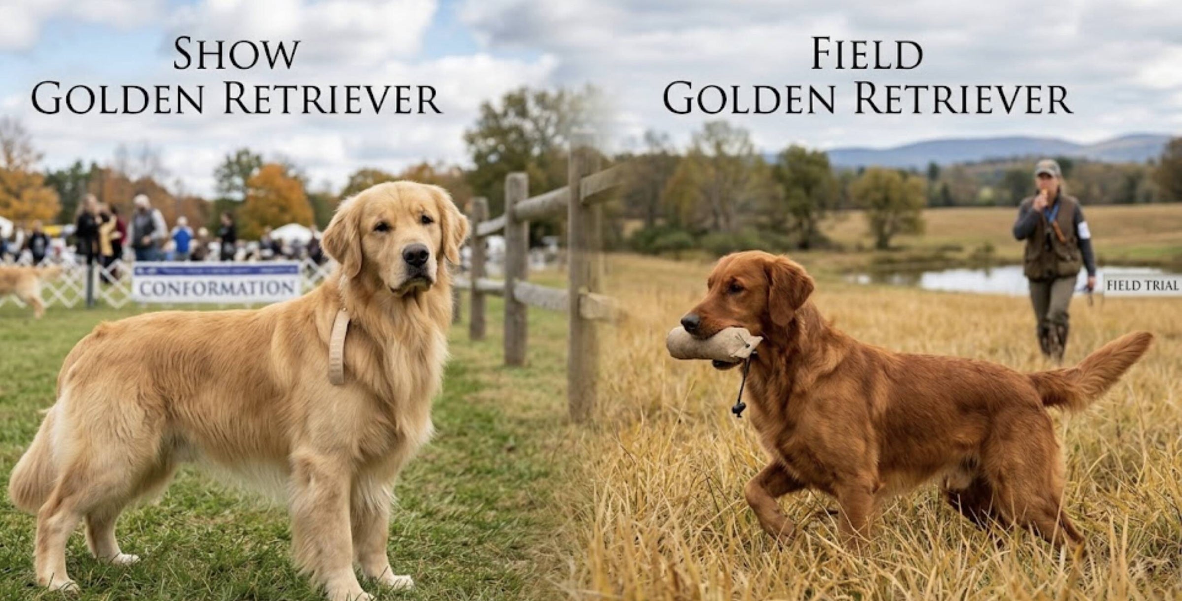 Field golden retriever (right) vs show golden retriever (left)
