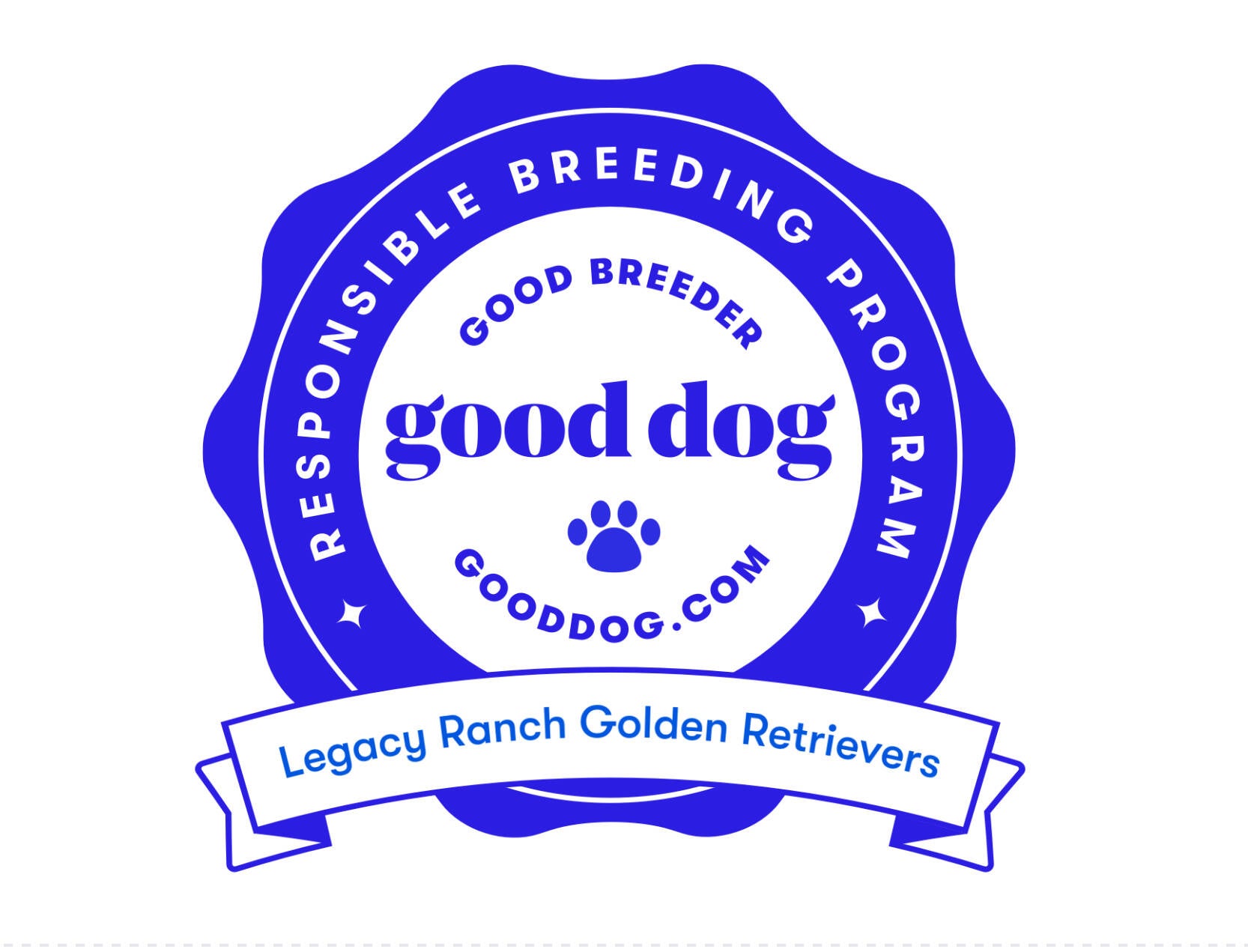 Good Dog breeder badge for Legacy Ranch Golden Retrievers